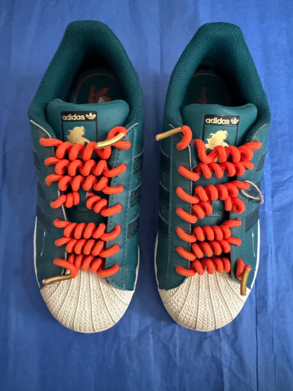 adidas Kids Teal Sneakers with Orange Laces